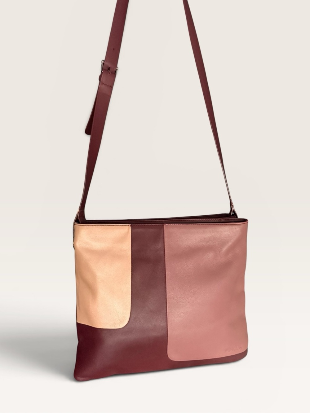 Furla Colorblock Leather Shoulder Bag in Burgundy, Mauve & Cream